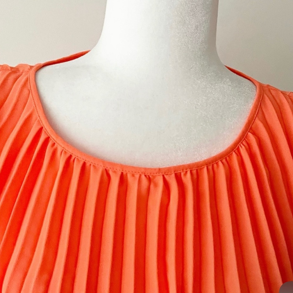 Banana Republic Accordion Pleat Swing A-Line Coral Orange Dress Sz 10 - Picture 7 of 7